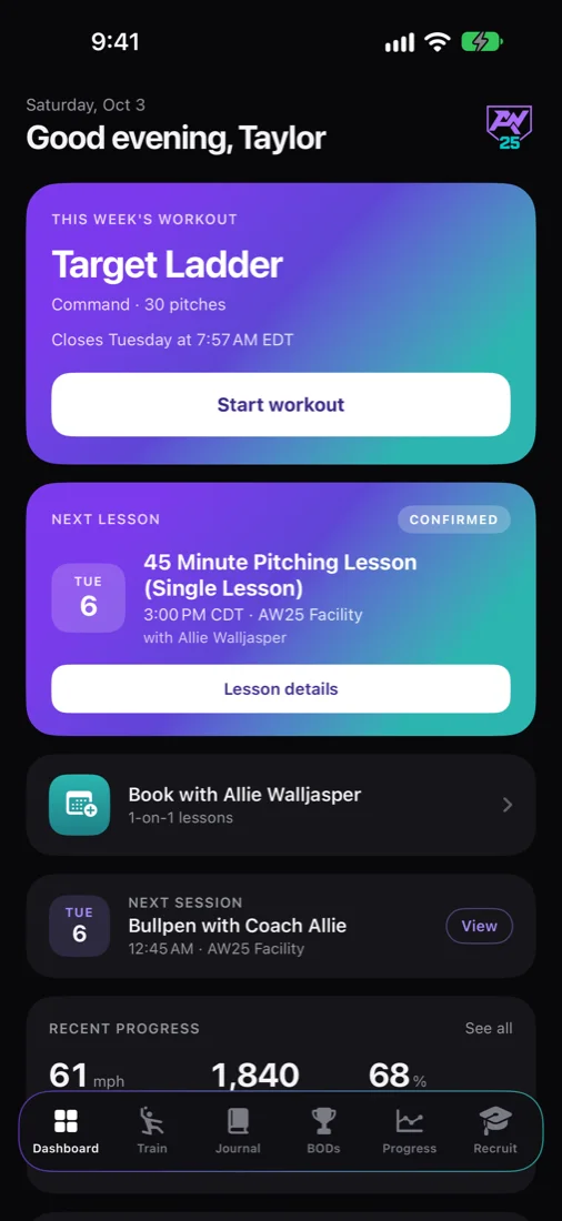 AW25 app dashboard