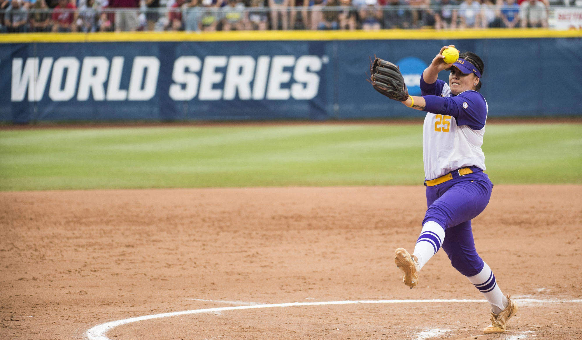 Allie Walljasper pitching for LSU at the Women's College World Series